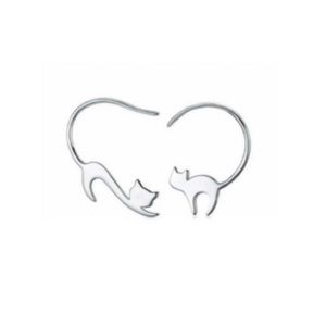 NEW Silver Cat Dangle Hook Earrings